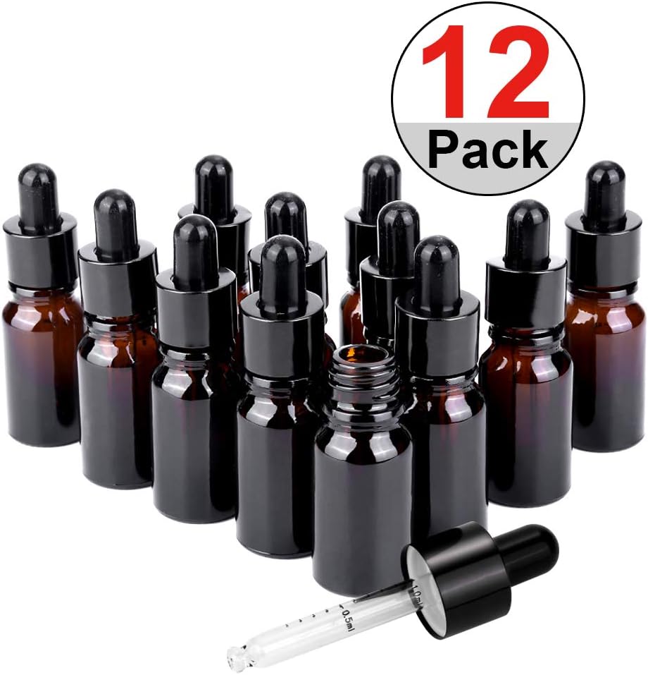 Zingso Glass Bottles for Essential Oils, 12 Pcs 10ml Empty Travel Amber Glass Dropper Bottles Refillable Container for Essential Oils,Fragrance Oils,Sample Chemical Liquid (12 pcs 10ml)