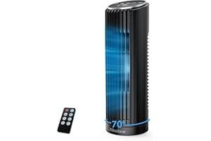 Abolee Tower Fan, 23ft/s Desk Fan with Remote, 70° Oscillating Desk Fan, Standing Table Fan with 4 Speeds, 4 Modes, 12Timer, 