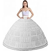LJXploreMax Women Crinoline Petticoat 6 Hoop Skirt Full A-Line Slips Long Underskirt for Wedding Bridal Dress Ball Gown