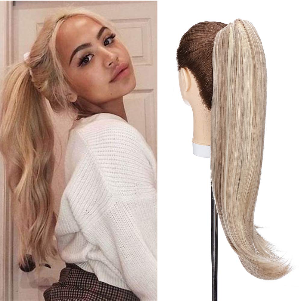 22inch Long Curly Ponytail Extension Jaw Claw on Pony Tail Clip In Hair Extensions Wavy Hairpiece #Sandy Blonde & Bleach Blonde