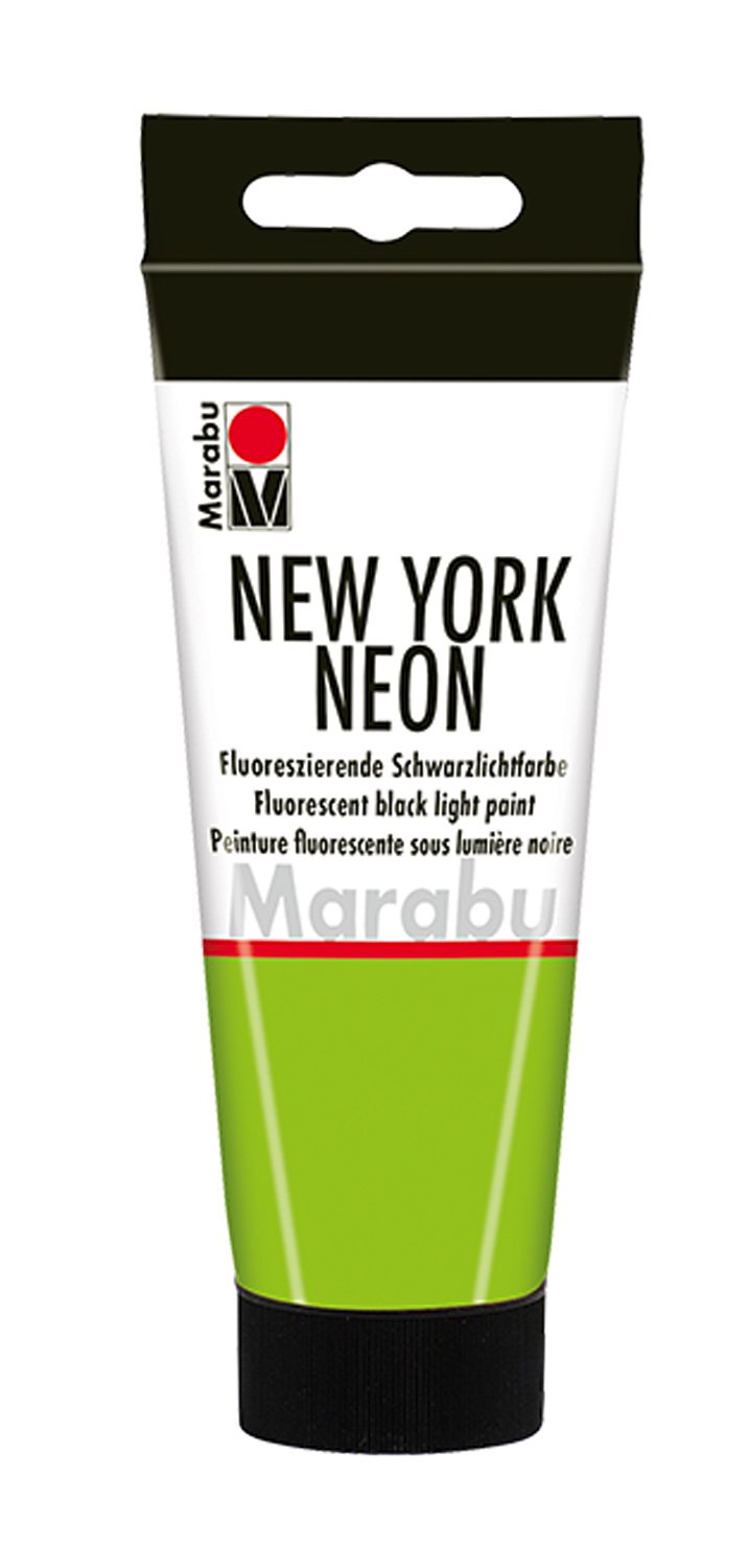 Marabu 12660050365 New York Neon Green Colour 100 ml, Suitable for Blacklight, Water-based, Lightfast, Weatherproof, Quick-Drying, for Brushing and Dotting on Absorbent Surfaces