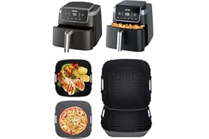 MMH Air Fryer Silicone Liners Square for Ninja AF141 5Qt AF142 5Qt Max/Ninja AF181 AF182AMZ 6.5Qt,Reusable Airfryer Replacement Baking Basket Insert | Non-stick | Easy Cleaning | Food Safe |Gray+Black