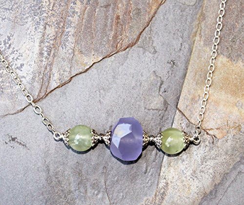 Prehnite Necklace, Lavender Quartz Necklace, Green and Purple Necklace, Multicolor Necklace, Natural Stone Necklace, Gemstone Necklace