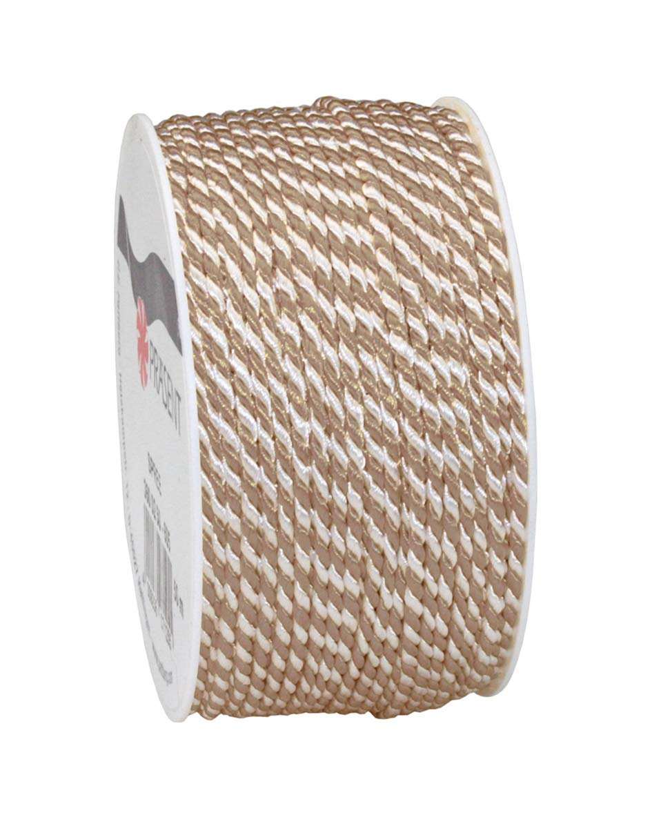 Präsent - Spree Cord Ribbon Taupe-White 50 m Length - 2 mm Width