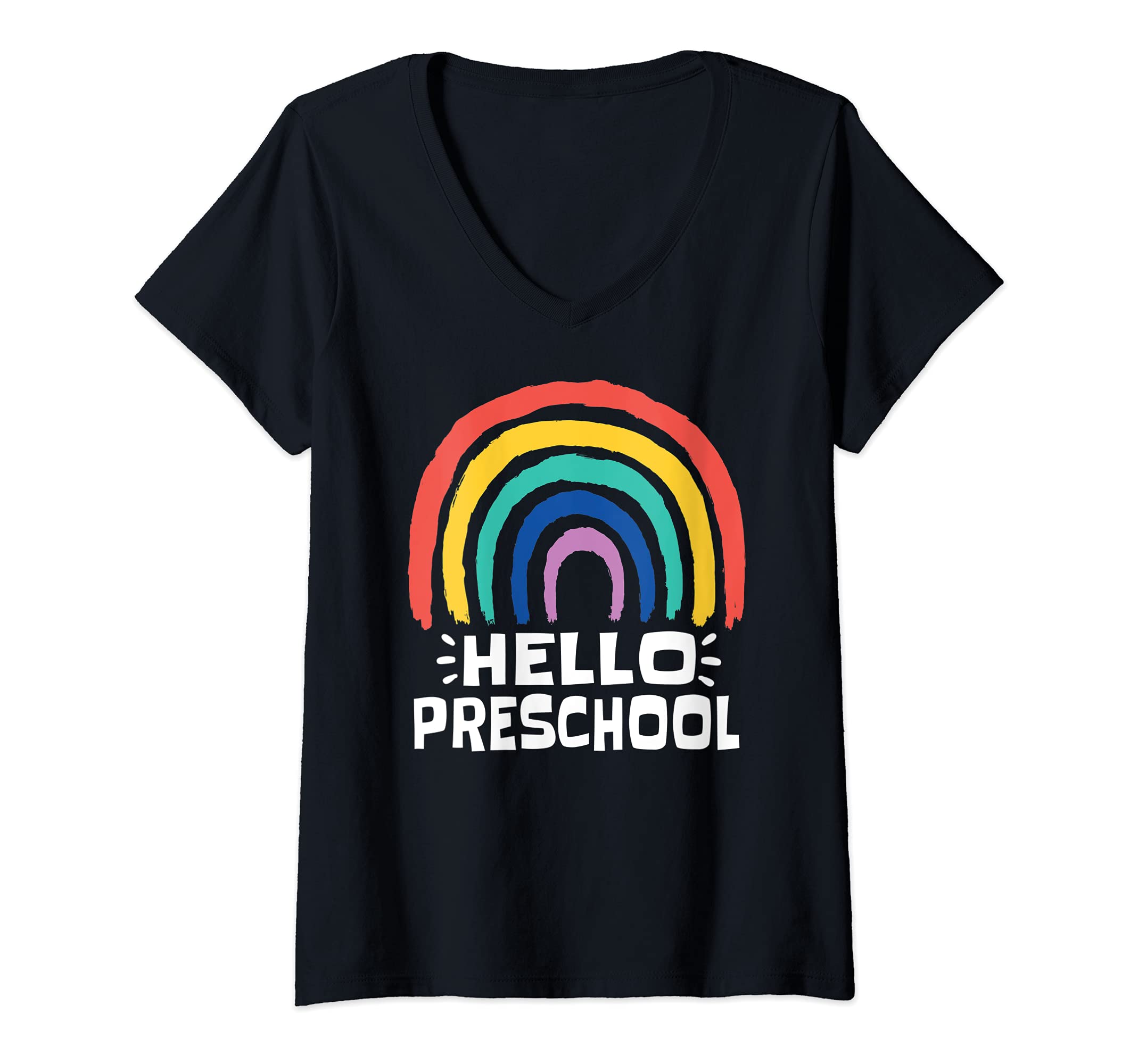 Womens HELLO PRESCHOOL Goodbye School Teacher Student Pre-K Kids V-Neck T-Shirt