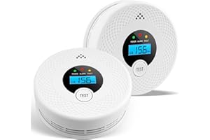 OLUNCLE 2 Pack Smoke Detector Carbon Monoxide Detector Combo with LED Indicator Lights, LCD Display & 85dB Alarm, Battery-Operated Smoke Alarm and CO Detector for Home, Kitchen, Basement, Bedroom, Office