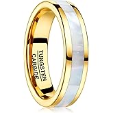 Vakki 4mm 6mm Womens Rose Gold Tungsten Carbide Ring with Mother of Pearl Shell/Marble Inlaid Wedding Band Comfort Fit Size 5-12