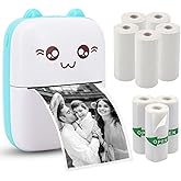 Vicbear Mini Pocket Printer, Portable Thermal Printer with 8 Rolls Printing Paper, Bluetooth Wireless Tiny Printer for Photos/Stickers/Labels/Notes/Receipts, Compatible with iOS and Android, Blue