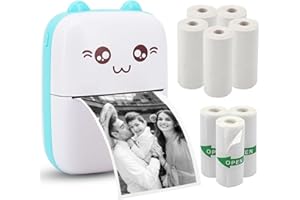 Vicbear Mini Pocket Printer, Portable Thermal Printer with 8 Rolls Printing Paper, Bluetooth Wireless Tiny Printer for Photos/Stickers/Labels/Notes/Receipts, Compatible with iOS and Android, Blue