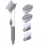 Vimohome Soap Dispensing Dish Brush Set - Ergonomic Kitchen Scrub Brush with 4 Replaceable Heads (2 Bristles &amp; 2 Sponges), Non-Slip Palm Scrubber for Pot, Pan, and Sink Cleaning
