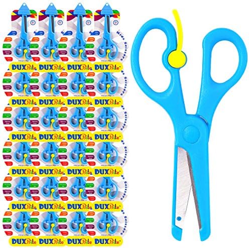 DUXBITE Kids School Safety 5 Inch Scissors | Bulk of 24 - Blunt Tip, Safe Blades & Training Lever–Large Finger Loops Comfort & Control – Perfect for Crafts, Cutting Paper & Classroom Use – Ages 3 +