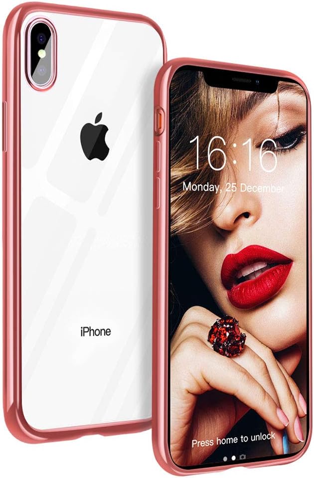 JASBON Case for iPhone XS Max,Transparent Electroplated Ultra Thin Soft TPU Bumper Cover for iPhone XS Max-Rose Gold