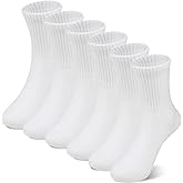 BONANGEL Kids Athletic Socks 6-8 Years Old, 6 Pairs Boys Girls White Cotton Crew Sock 8-10 10-12 Years