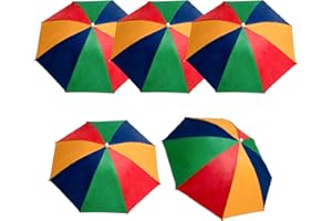 5 Pack Umbrella Hat Adult,Double Layer Head Umbrella Hat for Adulit Kids,Sun and Rain Fishing Umberlla Hat Folding Rainbow He