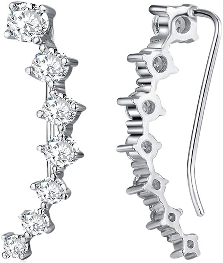 Cubic Zirconia Cuff Crawler Earrings,Hypoallergenic 18K White Gold Plated CZ Pave Climber Ear Cuffs