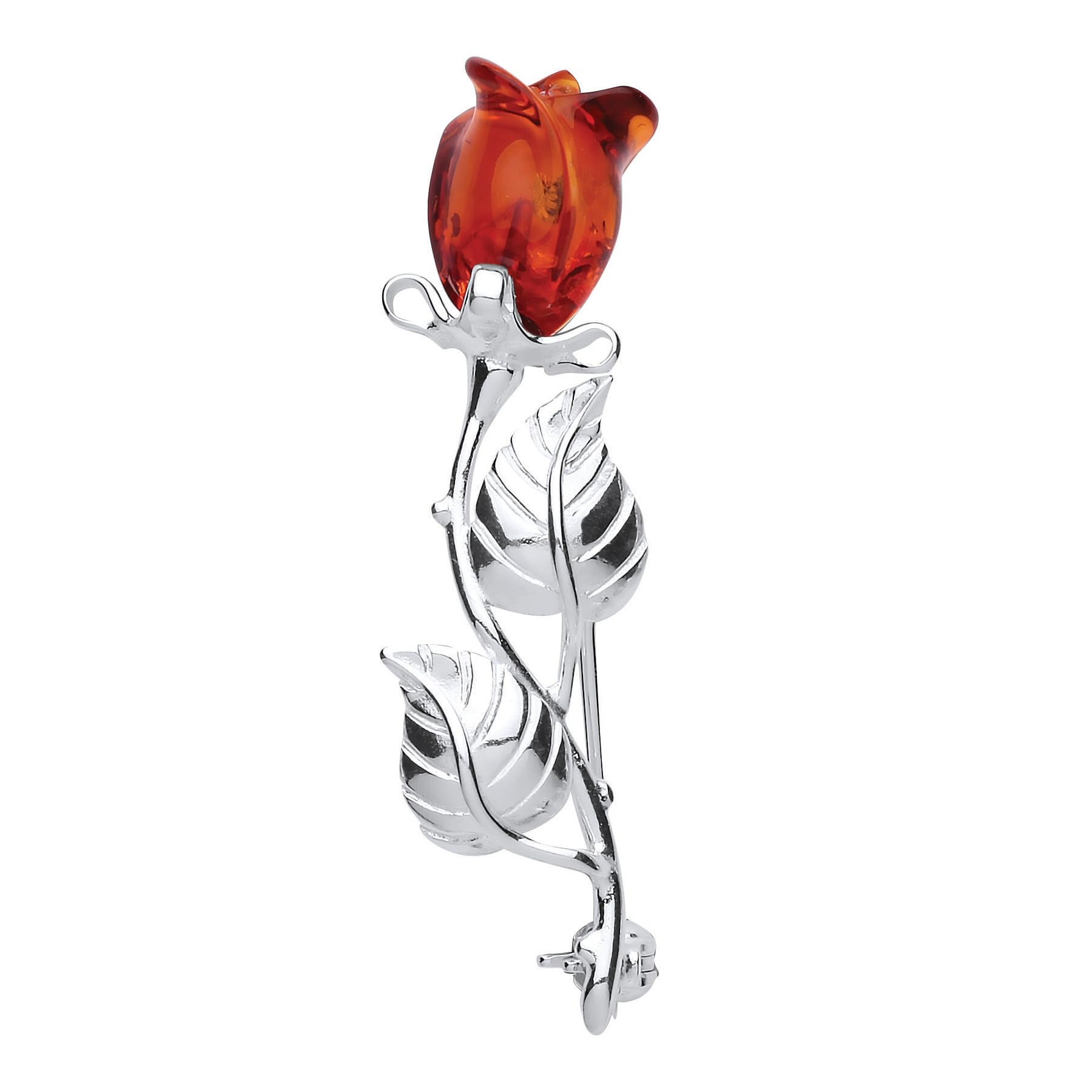 Amber Rose Flower Brooches for Women UK - Sterling Silver Pin Clip for Women - Ladies Women's Brooches & Pins for Clothes Dress Costume - 925 Sterling Silver