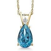 Gem Stone King 14K Yellow Gold London Blue Topaz and White Topaz Pendant Necklace for Women | 2.53 Cttw | Gemstone November Birthstone | Pear Shape 10X7MM | With 18 Inch Chain