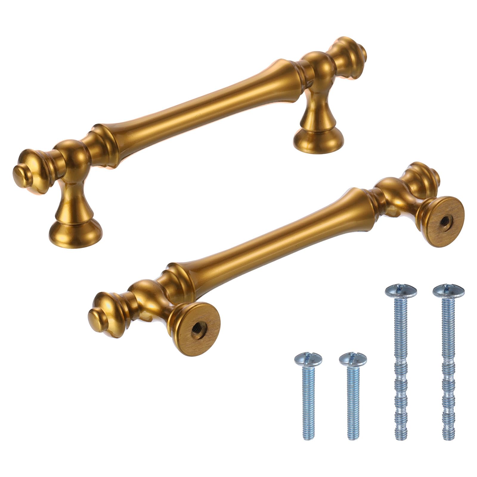 Uxcell 6pcs Champagne Copper Kitchen Knobs, Kitchen Drawer Handles Zinc Kitchen Dresser Knobs Drawer Straight Knobs Hardware Pulls 3-4/5 inch(9.6cm) for Kitchen Cupboard
