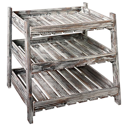 MyGift Multipurpose 3-Tier Country Rustic Wood Crate Design Tabletop Organizer Display Rack - Thumbnail 2