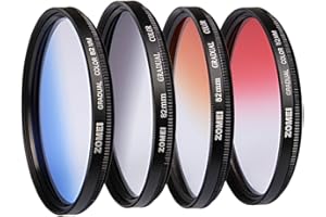 ZOMEI 82mm Graduated Gradient Neutral Density Filter Kit - Red Blue Orange Gray for DSLR