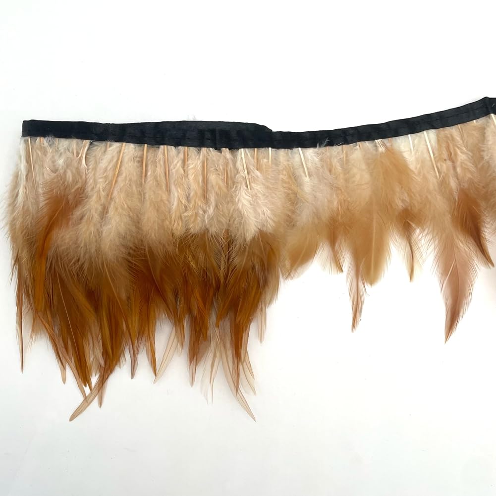 Shekyeon 2yards Rooster Hackle Feather Trim Fringe for DIY Clothing Craft Dress Decoration(Natural 4)