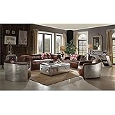 Acme Brancaster Leather Loveseat in Retro Brown and Gray