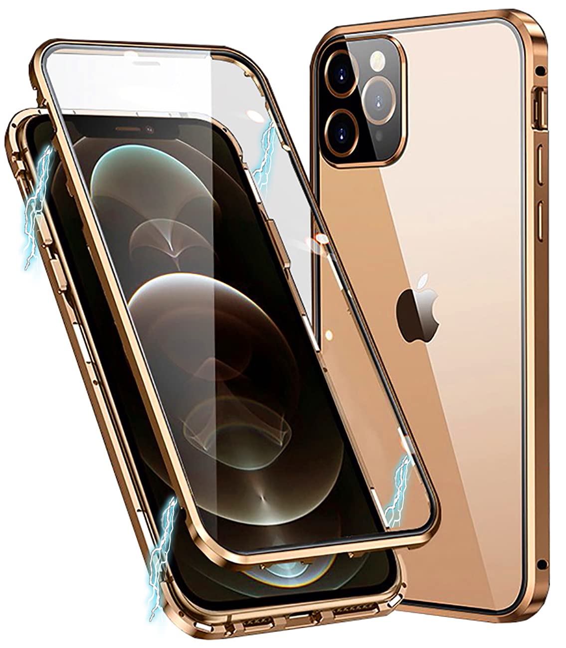 MIMGOAL Case for iPhone 11 Pro Max Magnetic Cover 360 Degree Full Body Shockproof [Built-in Camera Lens Protector] Metal Bumper with Front and Back Clear Tempered Glass, Gold — image 1