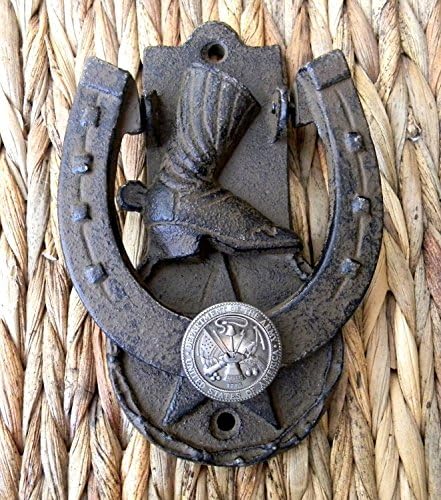 US Army Door Knocker, Military Cast Iron Home Décor Gift, Star Cowboy Boot and Horseshoe