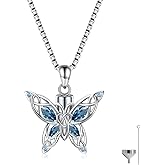 MANBU Butterfly Cremation Urn Necklace for Ashes: 925 Sterling Silver Memorial Pendant Jewelry Women Keepsake Bereavement Gift for A Loss of the Loved One