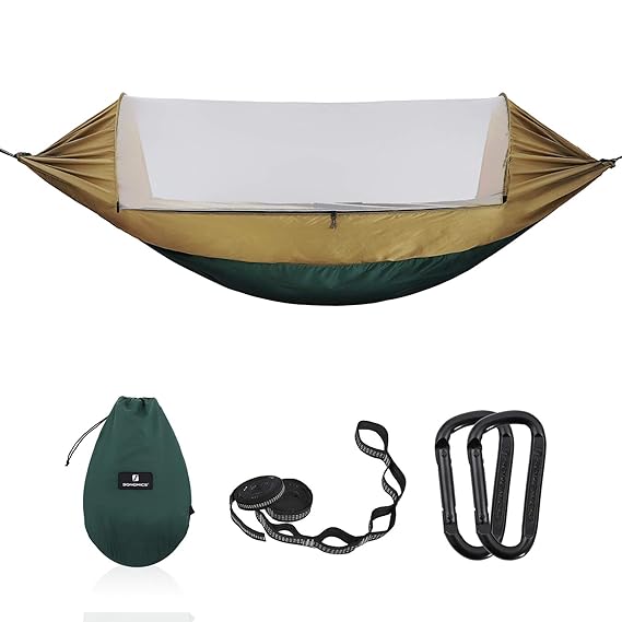 SONGMICS Ultraleichte Hängematte mit Moskitonetz, Pop-Up, für 2 Personen, Ripstop-Nylon, Gurte mit Mehreren Schlaufen, bis 30