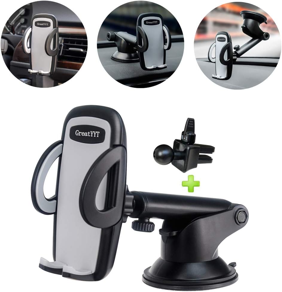 GreatYYT 3-in-1 Car Phone Mount, Air Vent & Dashboard & Windscreen Car Phone Mount Holder for Cell phone X 8 8Plus 7 7Plus 6 6s 6Plus 5s Samsung Galaxy S8 S7 S6 note 8 7 LG Nexus Sony Nokia GPS etc