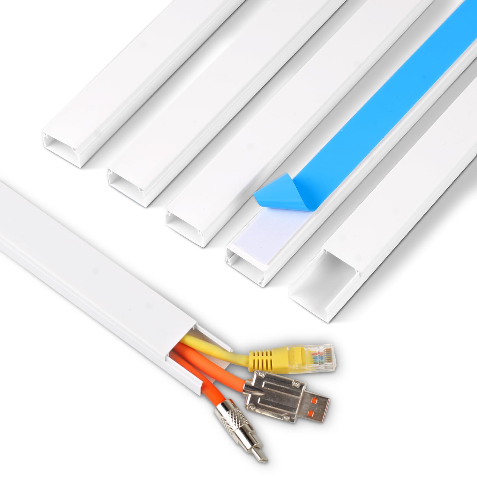 Rindion Cord Hider, 85.2in TV Cable Hider, Cord Covers for Wires on Wall, Self-Adhesive Wire Hider for TV on Wall Cable Management, 6 x L14.2 x W0.94x H0.55in - White