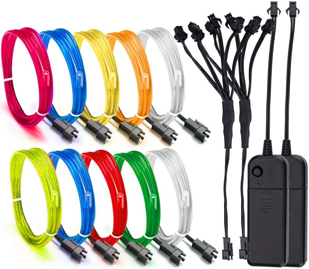 Aria EL Wire Neon Lights Kit 2 Pack 8 Colors with Battery Box for Parties Blacklight Run, Easter, Halloween DIY Decoration