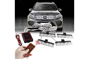 Sidaqi 4 in 1 12V Emergency Strobe Warning Grille Lights Caution Flash Lights For Car Truck DRL Ambulance Police Lights Remote Control Wireless-White