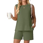 Lepunuo 2 Piece Short Sets for Women Summer Tank Top Matching Shorts Workout Lounge Set Vacation Tracksuit