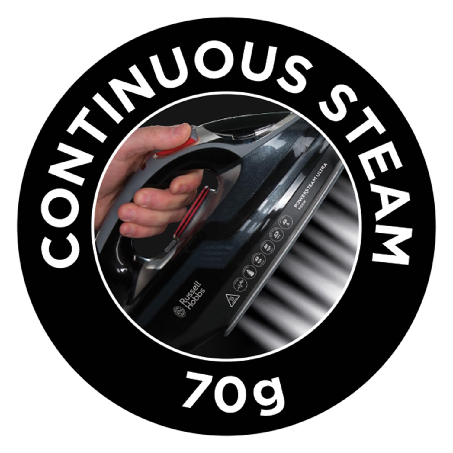 Russell Hobbs Steam Iron [3100W, 210 g/min extra steam boost, 70 g/min steam] Power Steam (350ml, ceramic soleplate, self-cleaning & spray water function, anti-limescale, drip stop) 20630