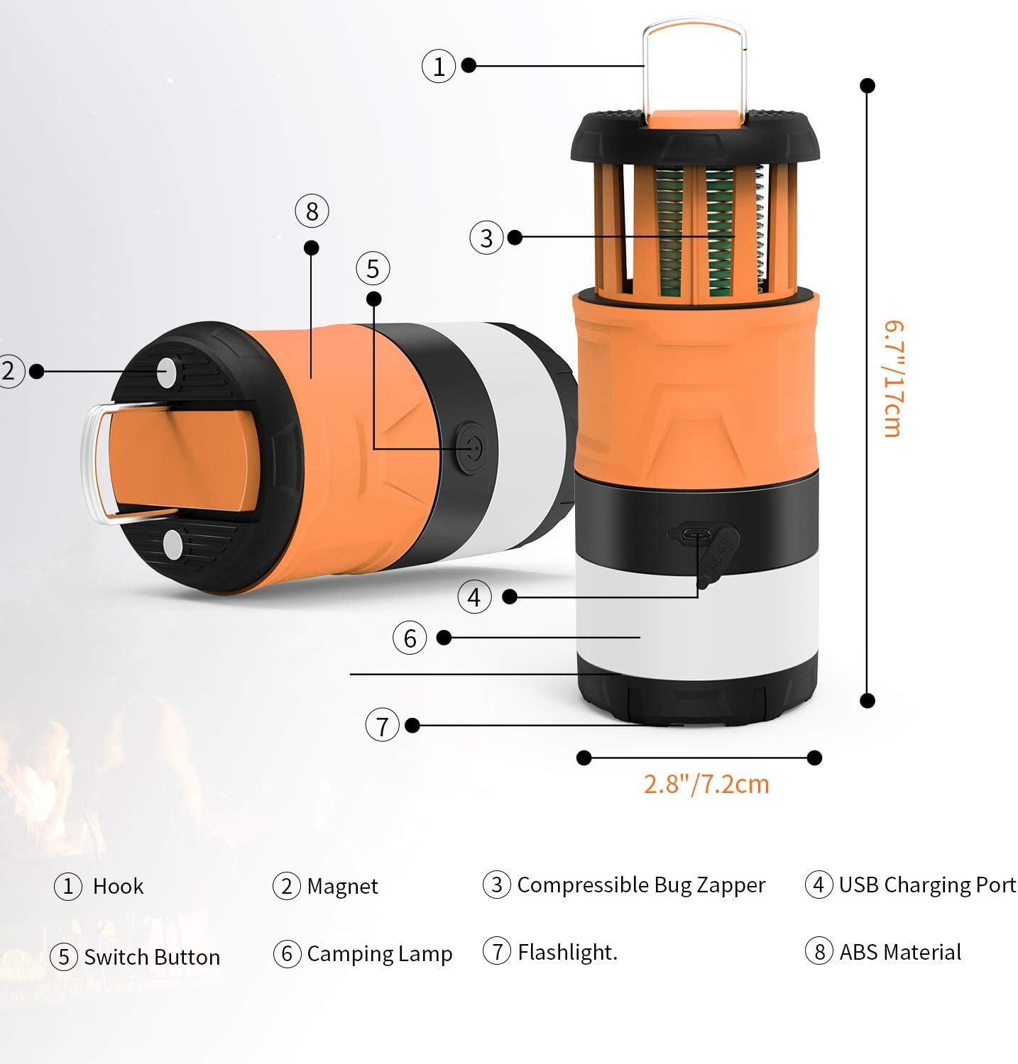 Camping Lantern, LED Camping Lamp, Bug Zapper, Magnetic Telescopic IPX4 Waterproof Flashlight, 3-in-1 Camping Light with 2000mAh Rechargeable Battery for Camping Outdoor Hiking Emergency Lighting: Sports & Outdoors