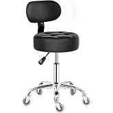 BEWISHOME Rolling Stool with Back Support, Height Adjustable, 360&deg; Swivel | 4-Inch Dense Foam PU Seat, 380-Lb Capacity, Floor-Friendly Rolling, Height Adjustable &amp; 360&deg; Swivel, Office/Salon/Spa/Dental