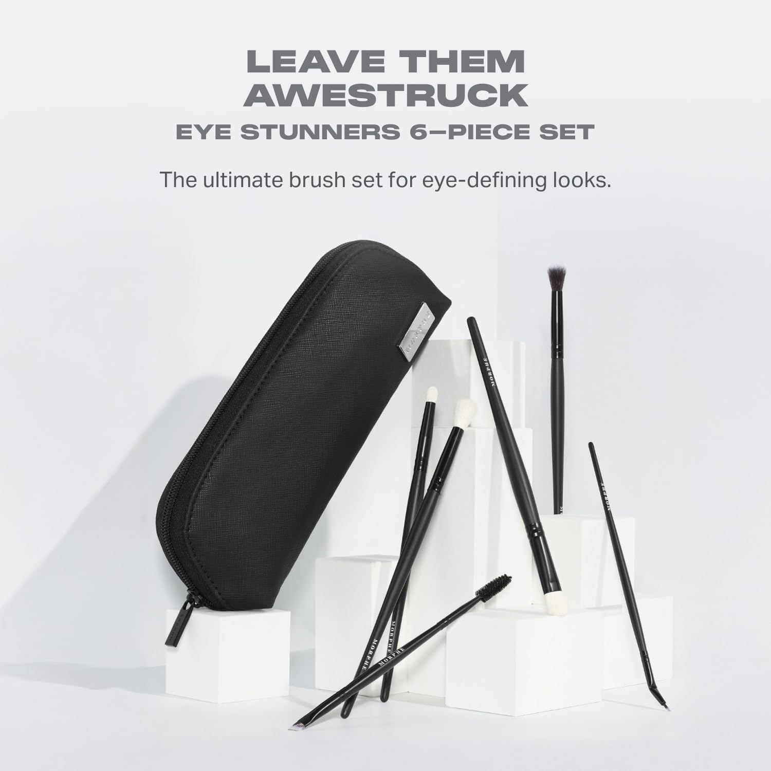 Morphe Eye Stunners Brush Set - 6 Piece Eyeshadow Brush Set - Lining, Blending & Angled Eyeshadow Brushes - Made with Natural & Synthetic Bristles and Includes Makeup Brush Case (6 Count)