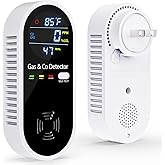 Gas and Carbon Monoxide Detectors Plug in, 4-in-1 Portable CO & Natural Gas Leak Detector with Temperature & Humidity Display for Home, Hotel, RV & Travel