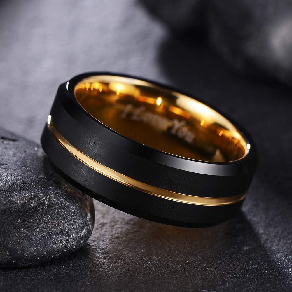 LaurieCinya Tungsten Carbide Ring Men Women Wedding Band Engagement Ring 8mm Comfort Fit Engraved ‘I Love You’ | 