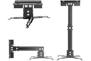 SCREENMAX Projector Ceiling Mount, Projector Wall Mount Adjustable Height and Extendable Arms, 3-in-1 Universal Projector Ceiling Holder, Projector Mount Quick Release for Epson, Optoma, Benq, Black