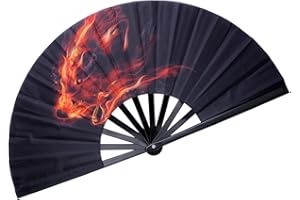 HONSHEN Decorative Folding Fans Folding Fan Chinese Japanese Hand Fan Rave Fan Nylon-Cloth Fan Dance Fans for Women/Men (Fire Wolf)
