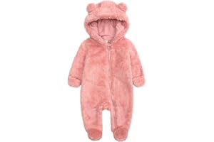 BABYMINE Newborn Baby Snowsuit Fleece Lined Onesie Outfits Warm Hooded Romper for Infant