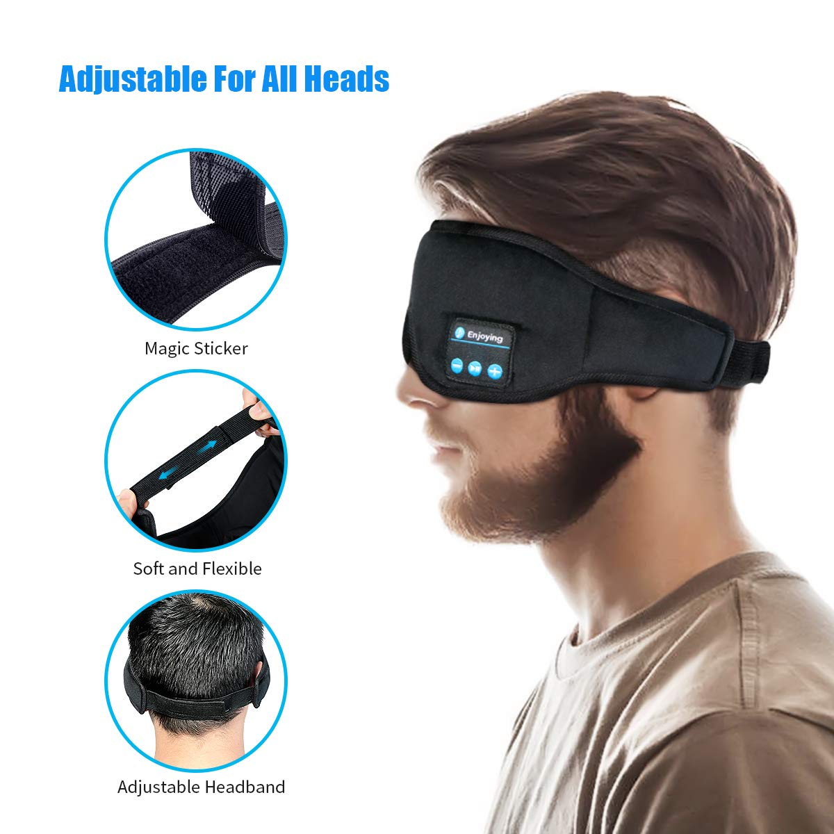 Silk Sleep Eye Mask with Headphones for Men Women : Upgrade Wireless Bluetooth V5.0 Sleeping Eye Mask, Music Sleep Eye Shades Built -in Speakers Microphone Fully Washable Adjustable Earphones
