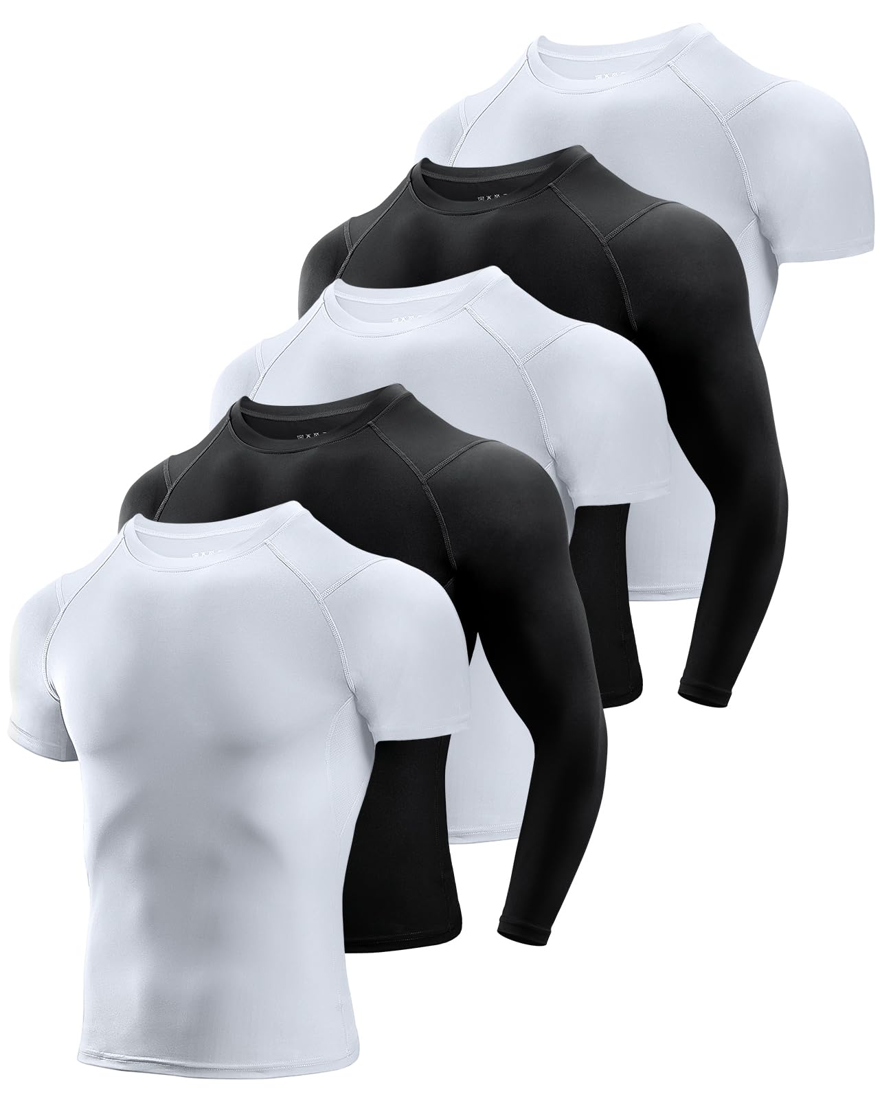 Niksa 2/4/5 Pack Compression Shirts for Men, Short/Long Sleeve Athletic Rash Guard Base Layer Undershirt Gear Workout T Shirt Men's Compression Shirts for Sports Image