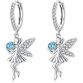 CUOKA MIRACLE Tinkerbell Fairy Earrings For Women S925 Sterling Silver Angel Hoop Huggies Earrings Fairy Dangle Drop Earrings Tinkerbell Fairy Jewelry Gifts For Women Mother's Day Jewelry