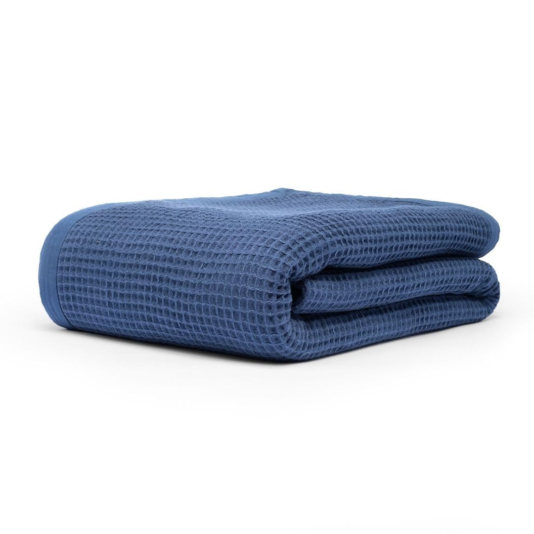 Photo 1 of 9Threads GOTS Certified Organic Cotton Waffle Weave Blanket, King Bed Size,108"X90" Cozy Throw Blanket for Couch, Modern Home Decor, Throw Blankets,Comfy Waffle Blanket Soft Bed Blankets-Navy Blue