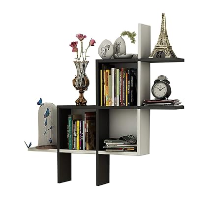 Wall Mounted Shelves Storage Shelf Bookcase Decor Display Black White Wood New