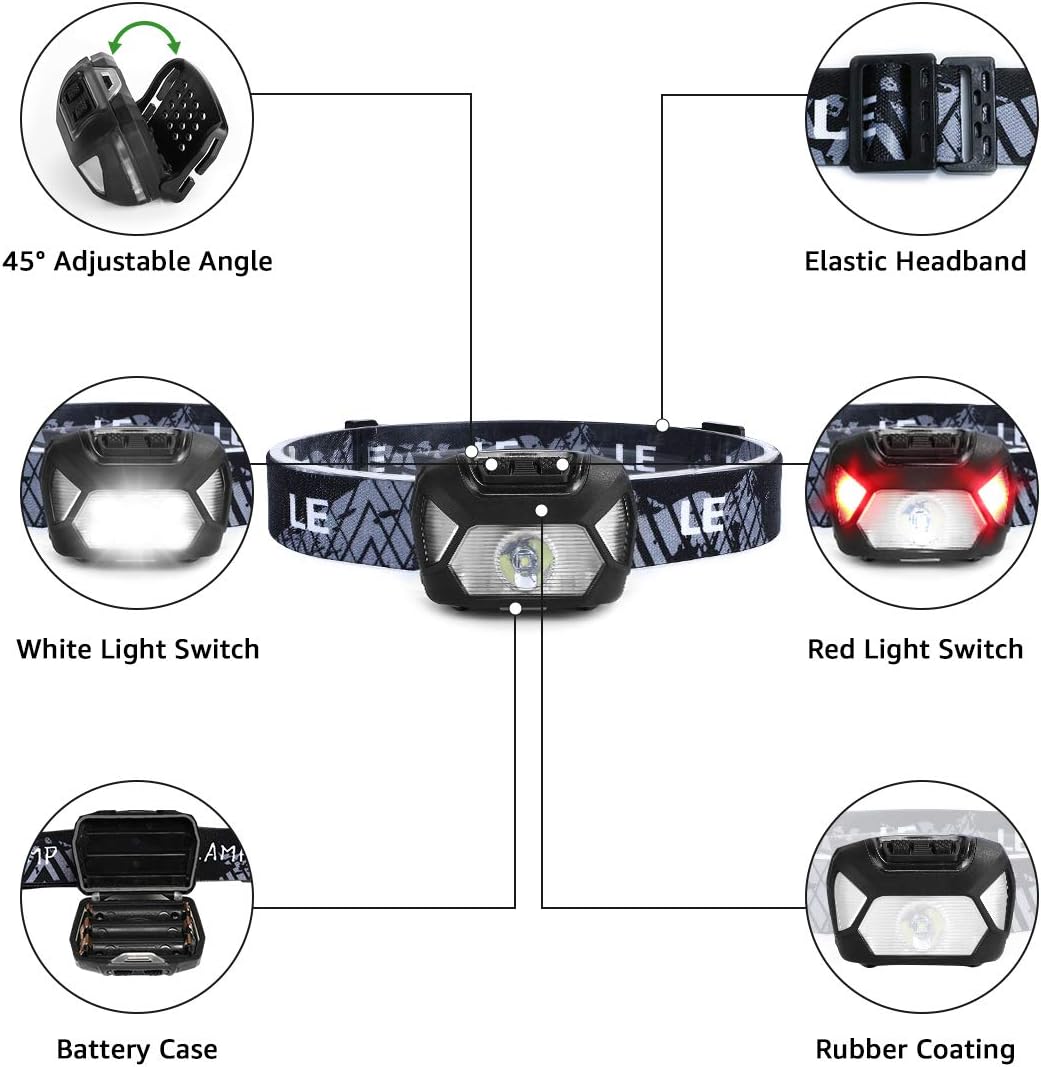 LED Headlamp Flashlights, Super Bright Head Lamps with Red Lights and 6 Modes, Compact and Lightweight, Perfect for Adults and Kids, Pack of 2, Batteries not included: Home Improvement